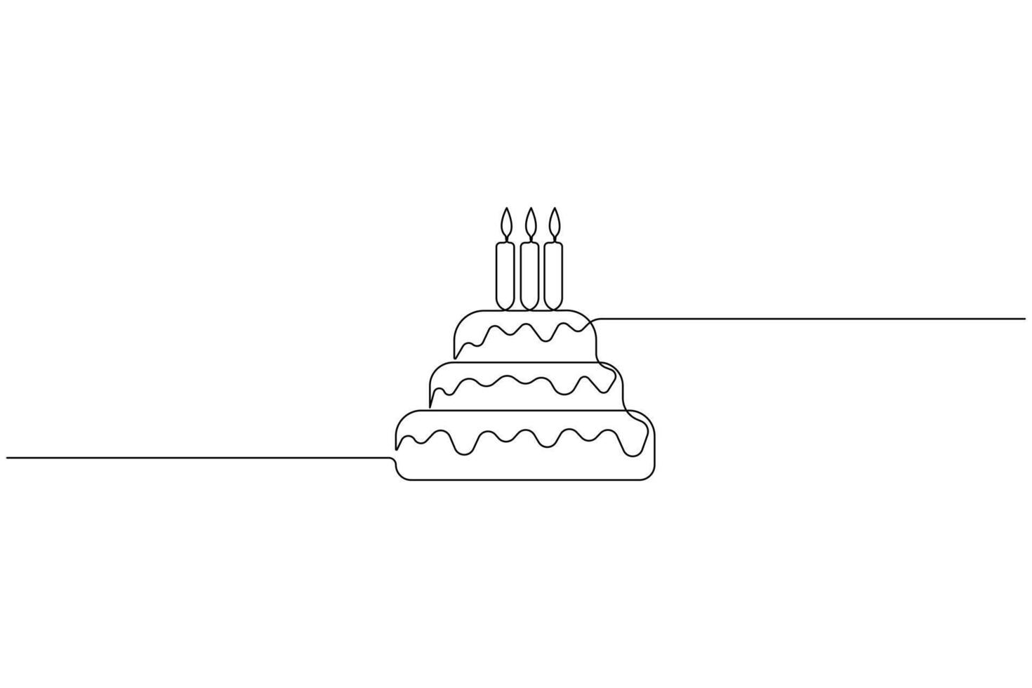 Continuous one line art drawing of birthday cake with cream, candle birthday party symbol of celebration vector
