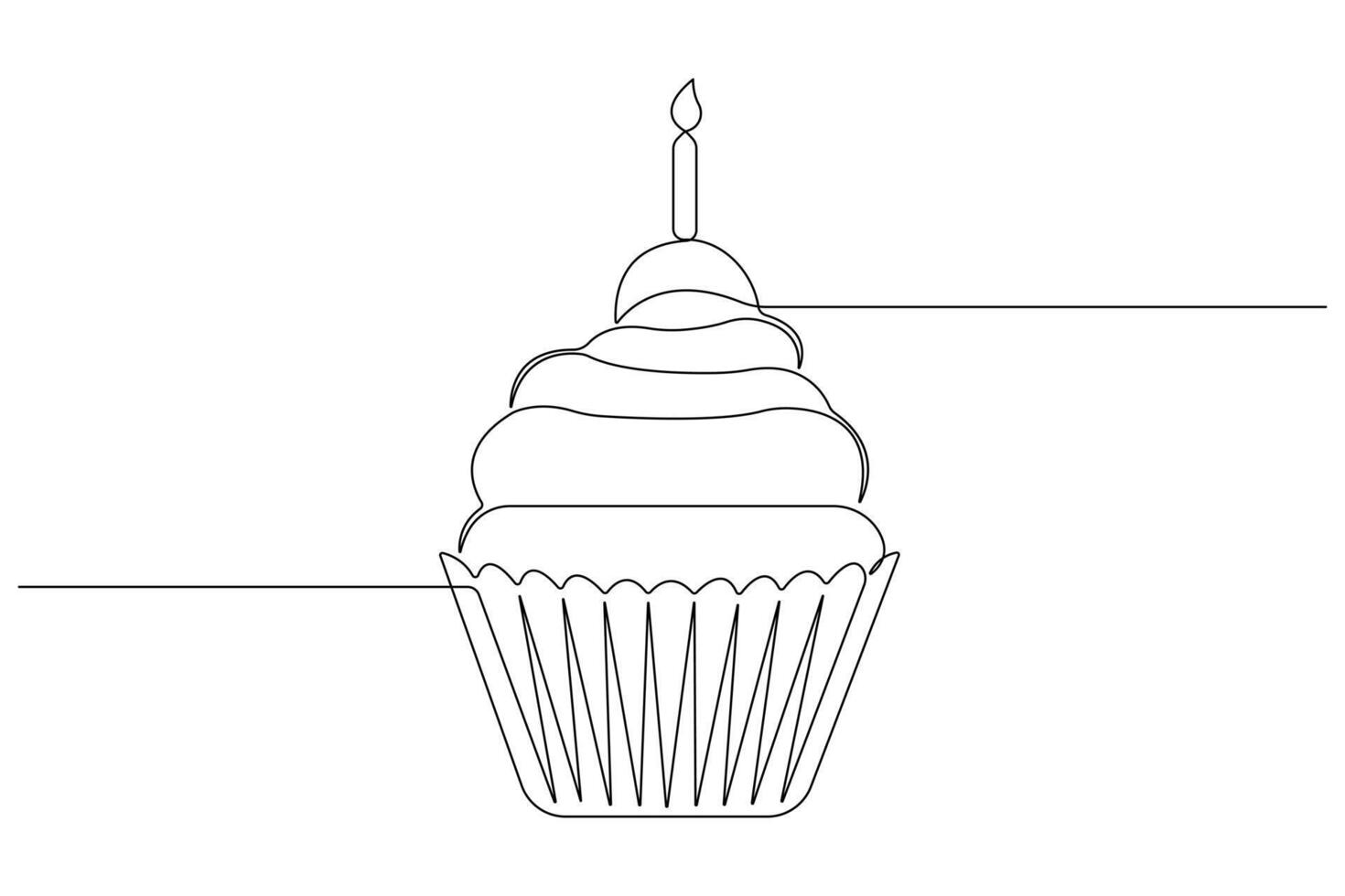 Continuous one line art drawing of birthday cake with cream, candle birthday party symbol of celebration vector