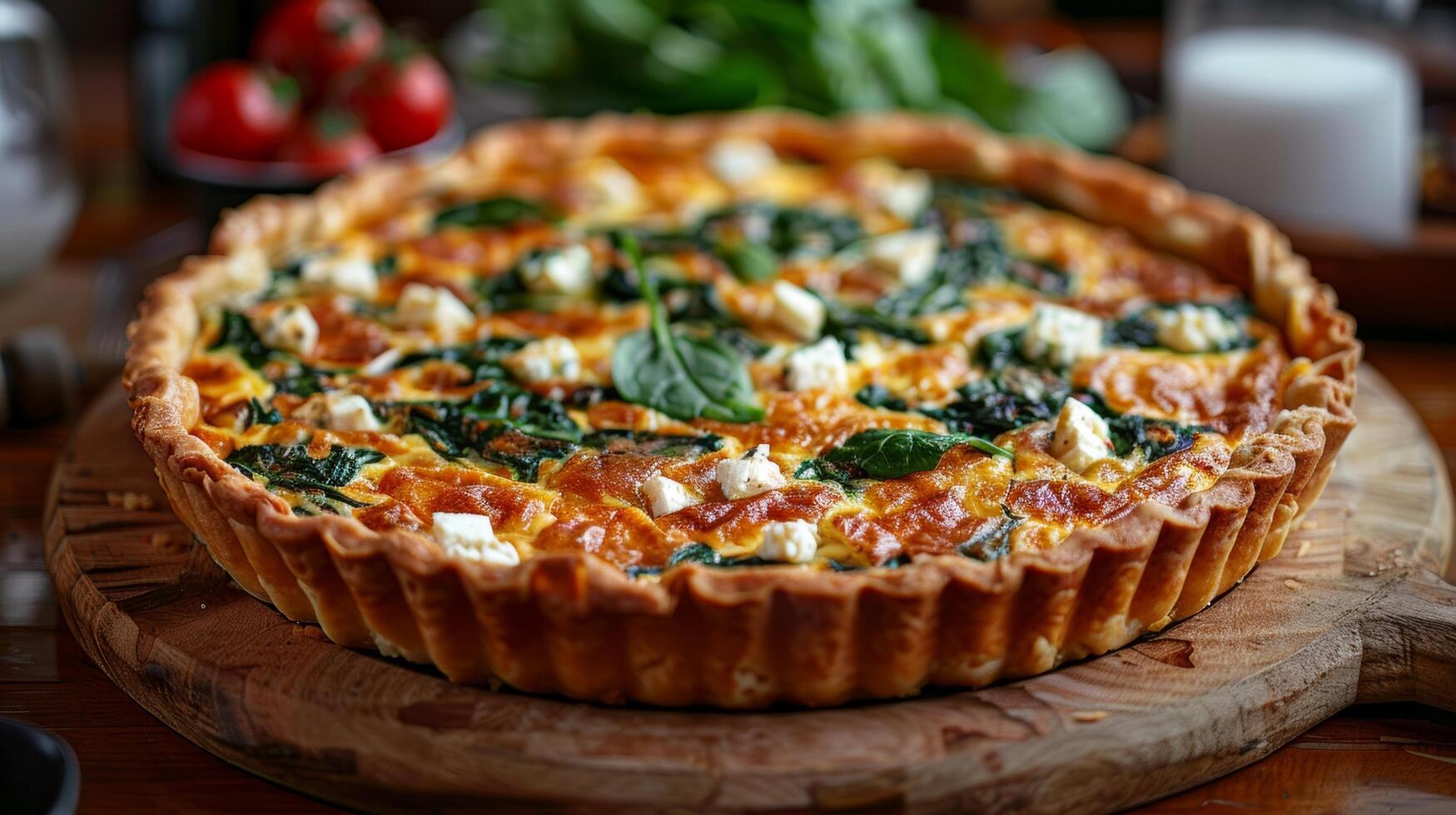 AI generated A mouthwatering image of a golden-brown quiche photo