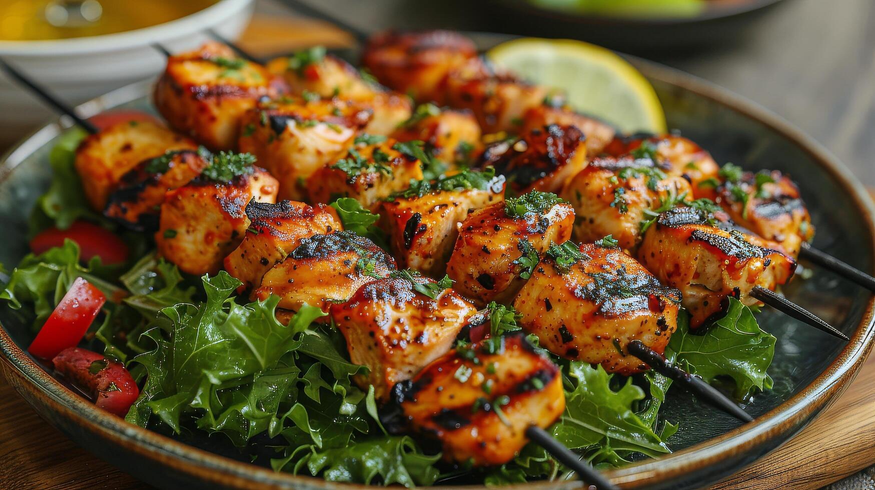 AI generated grilled chicken skewers photo