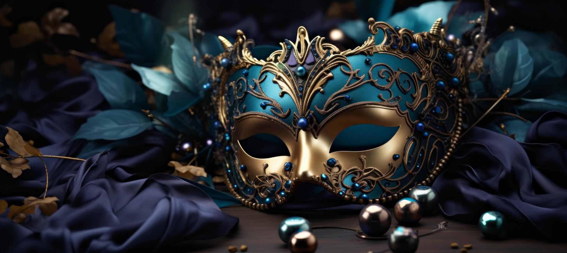 AI generated an mardi gras mask on a black background photo