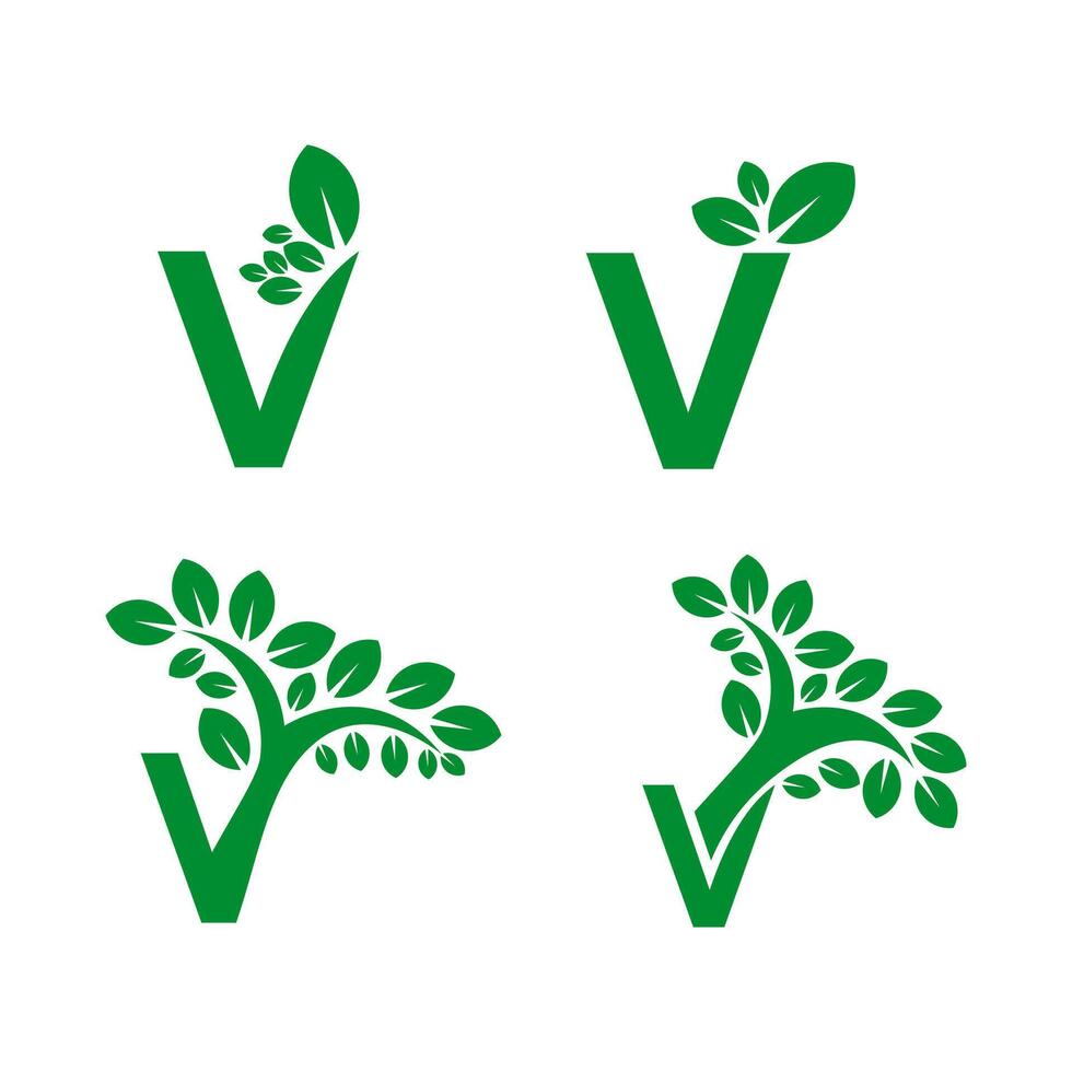 letra v hoja icono logo diseño vector