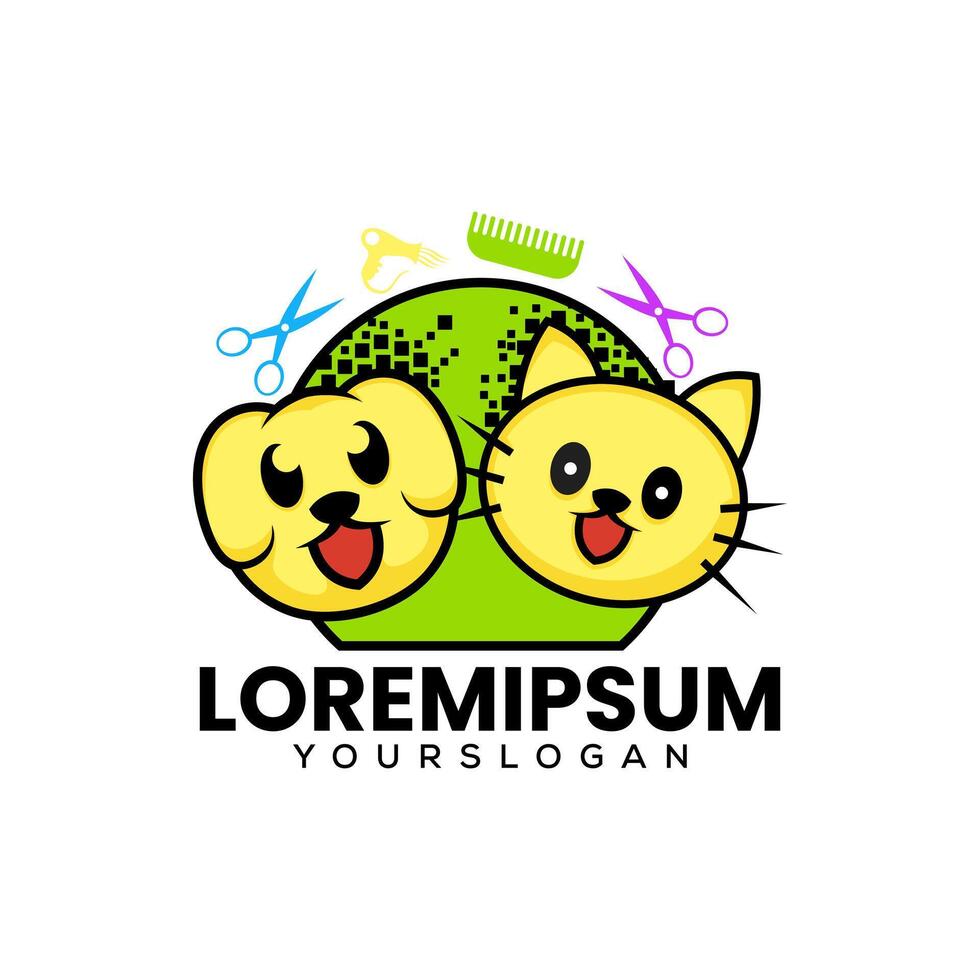 cat and dog salon icon logo design vector