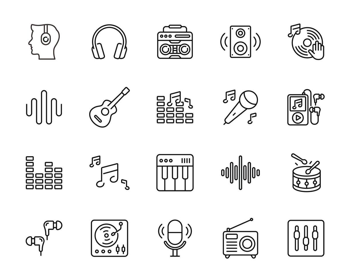 música línea icono conjunto aislado en blanco antecedentes vector