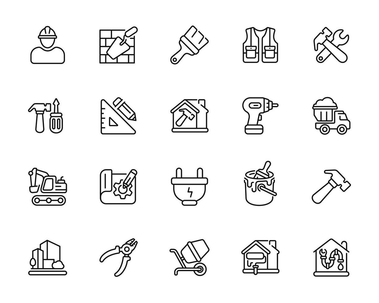 Construction line icon set isolated on white background vector