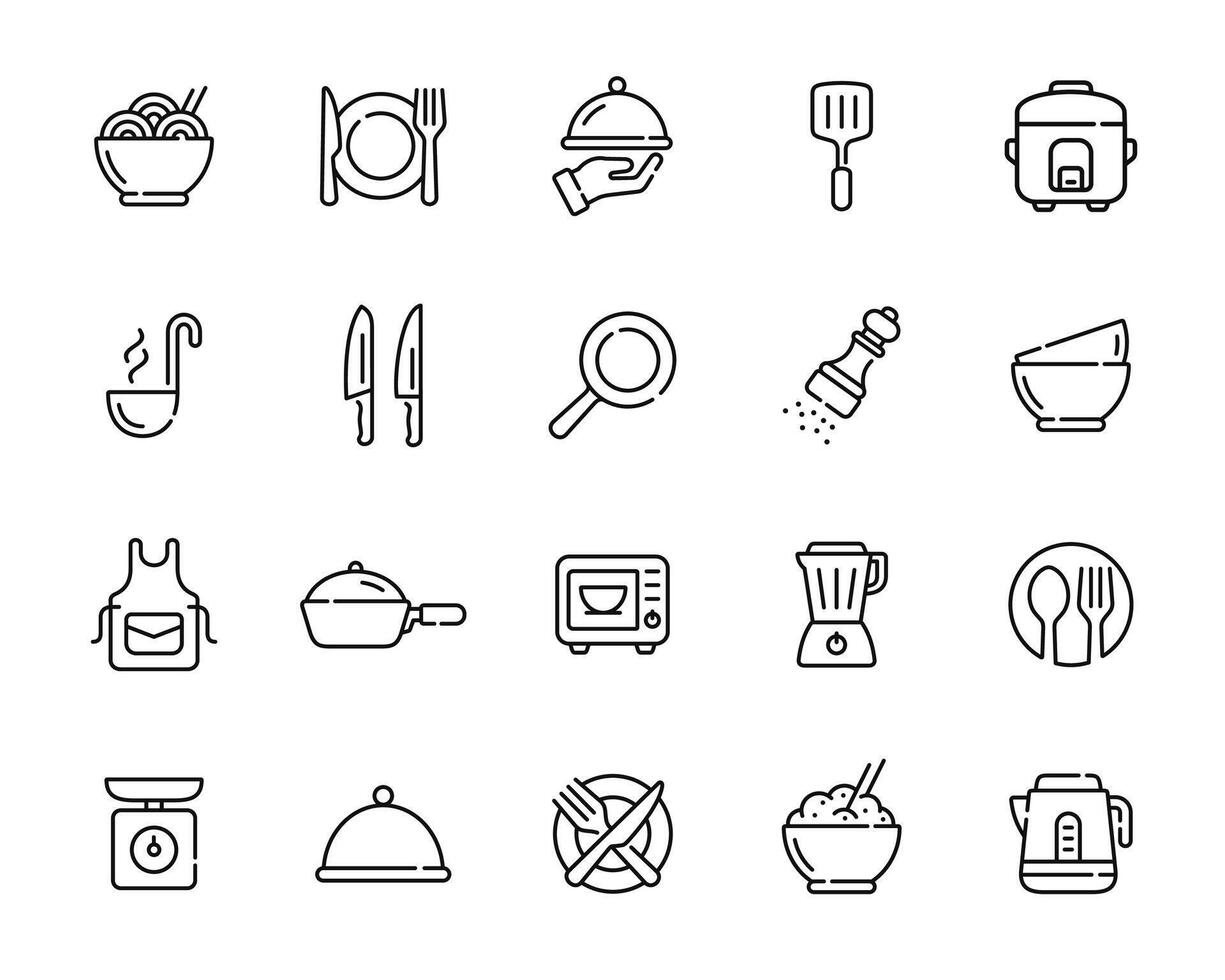 cocina, restaurante, Cocinando línea icono conjunto aislado en blanco antecedentes vector