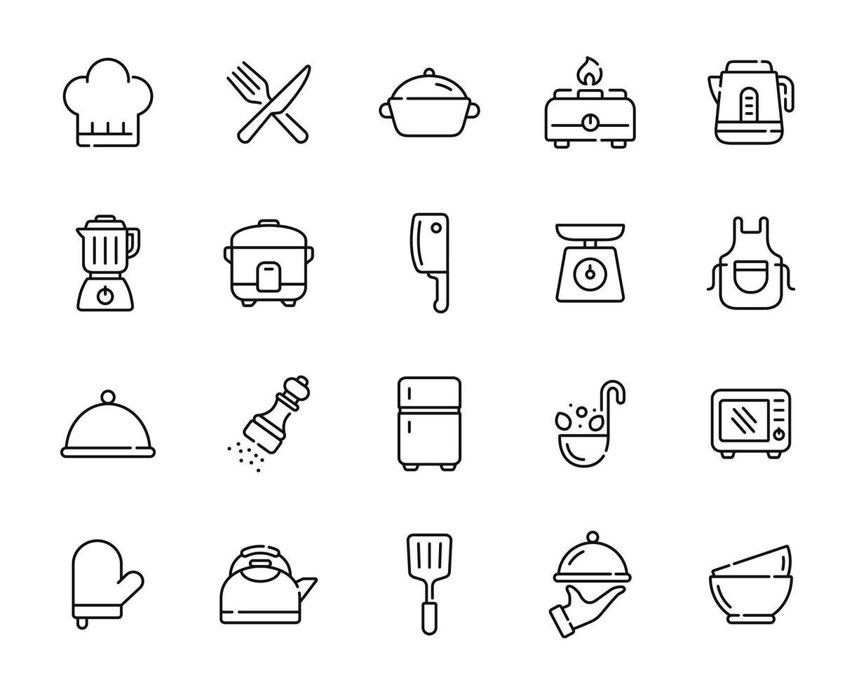 cocina, restaurante, Cocinando línea icono conjunto aislado en blanco antecedentes vector