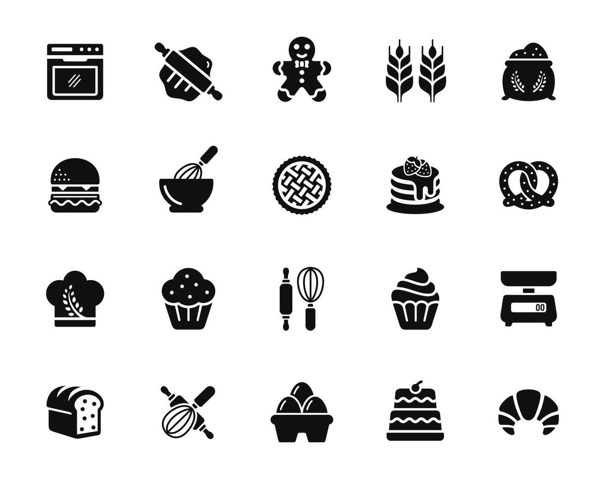 panadería icono conjunto aislado en blanco antecedentes vector