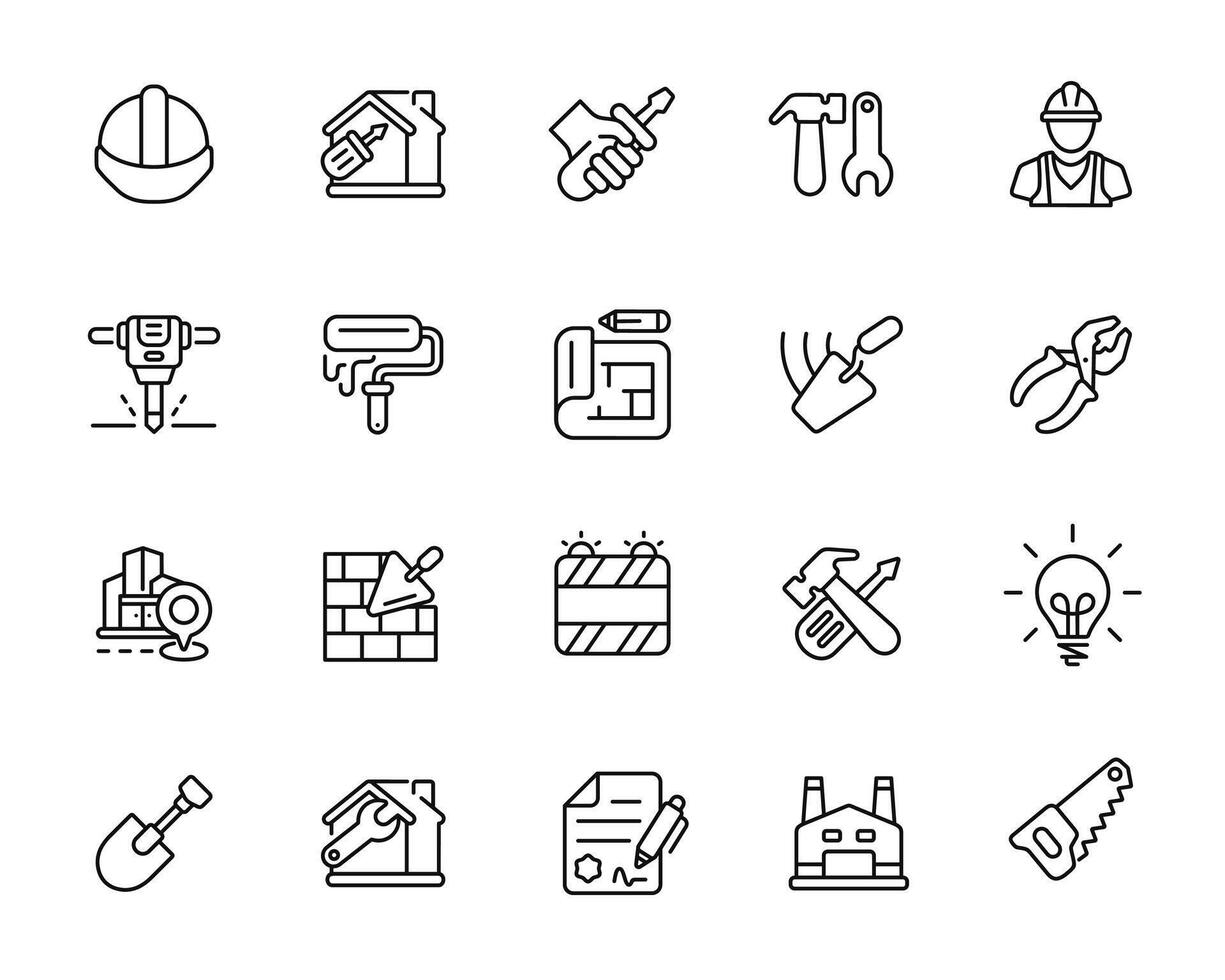 Construction line icon set isolated on white background vector