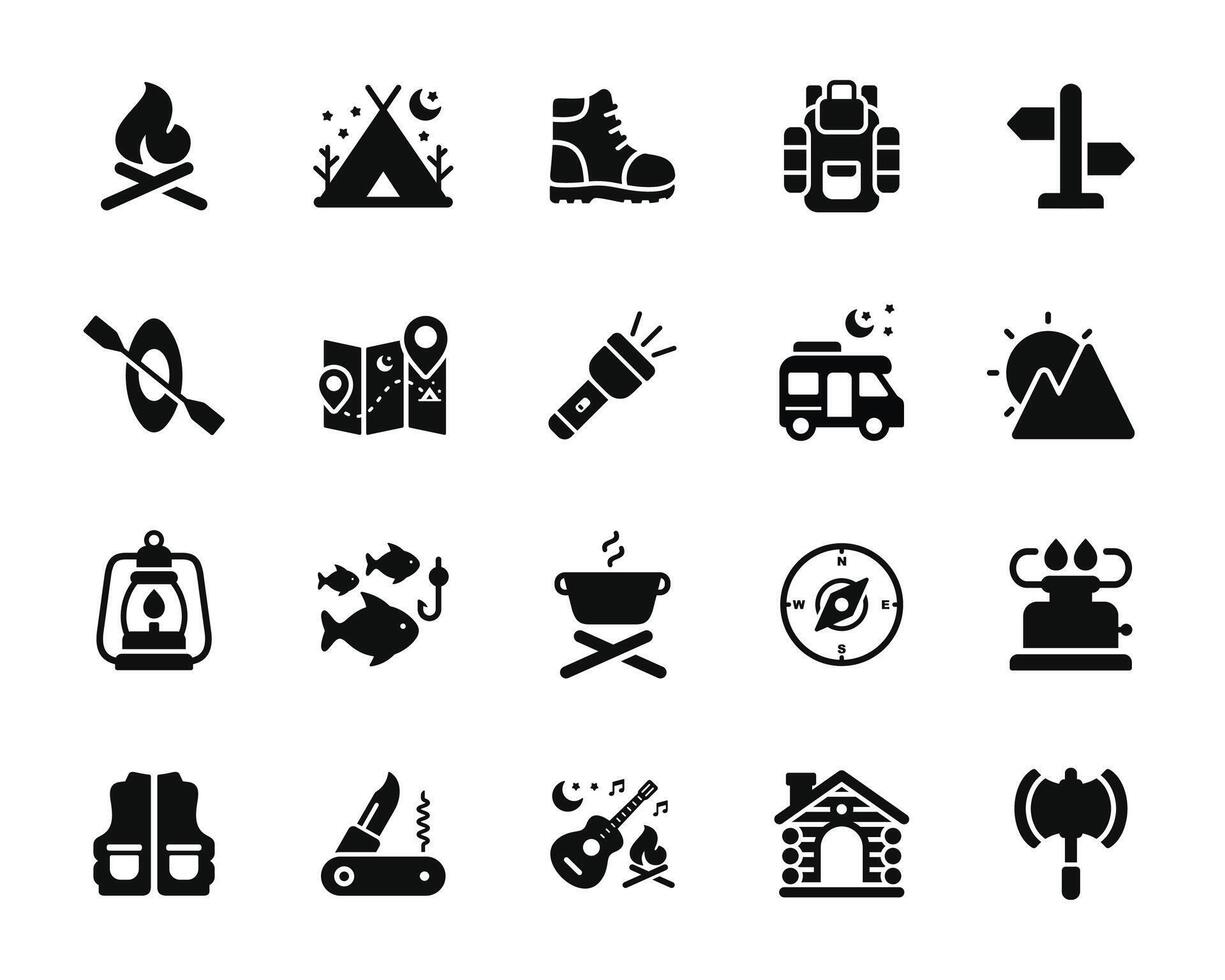 Camping icon set isolated on white background vector