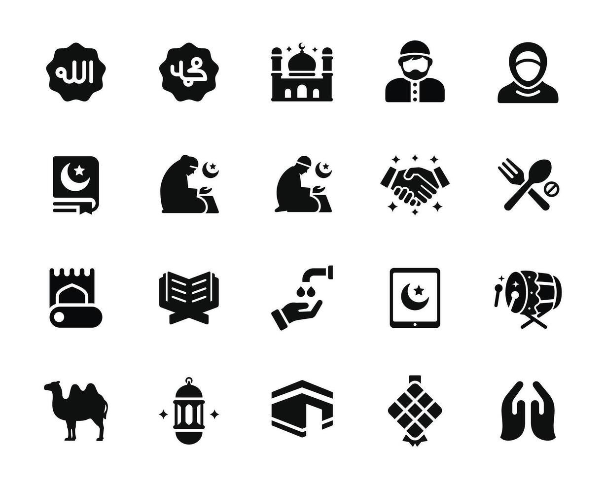 musulmán Ramadán icono conjunto aislado en blanco antecedentes vector