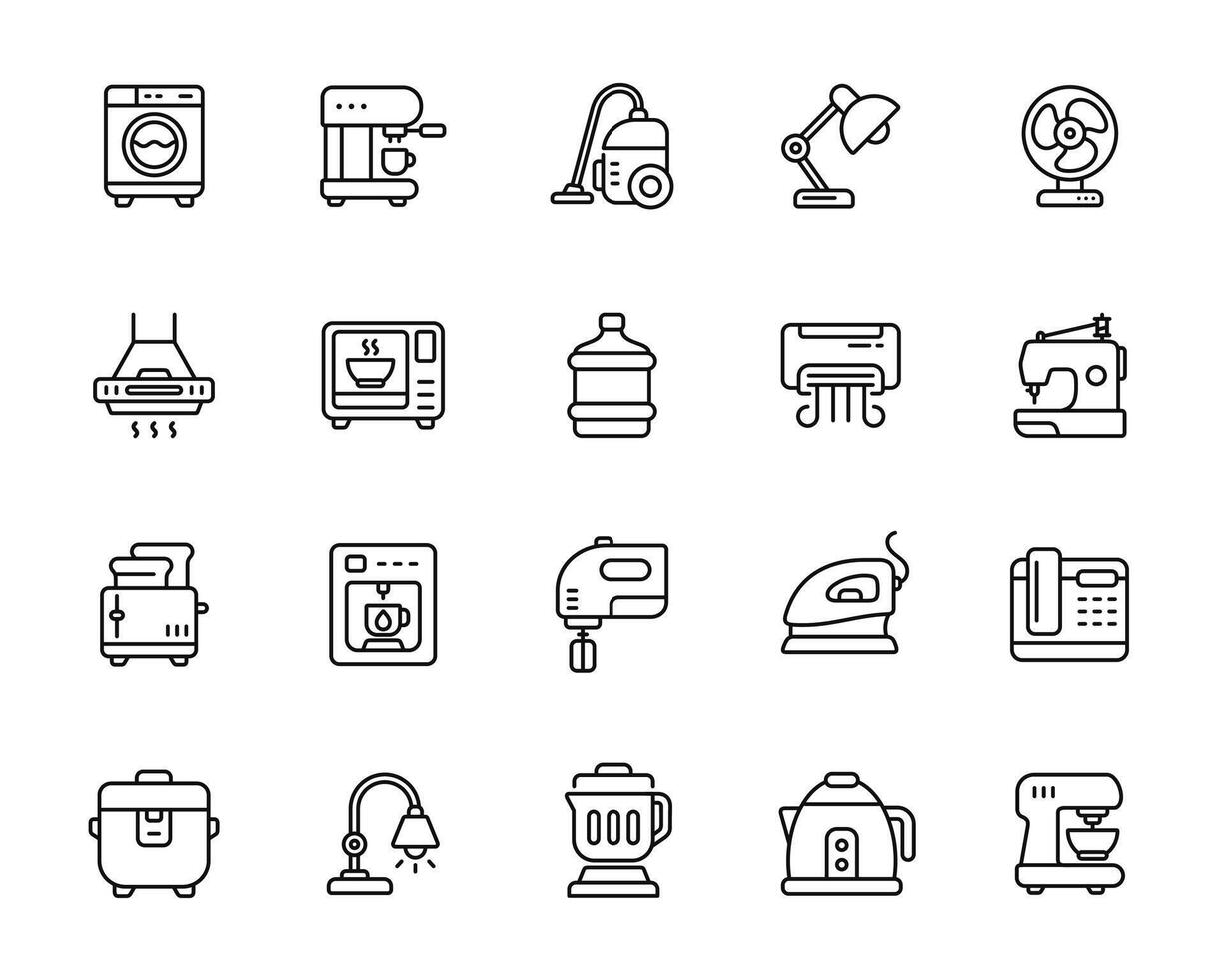Household line icon set isolated on white background vector