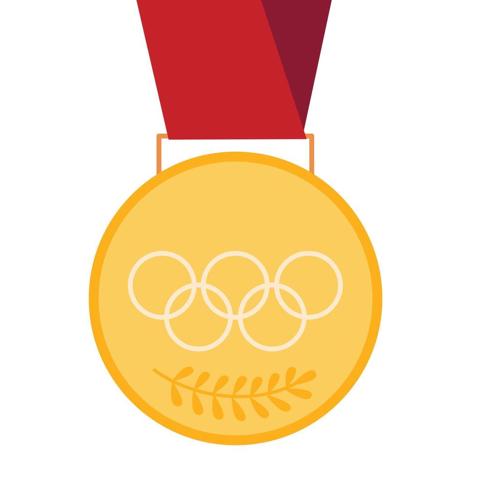 Gold Medal Vector. Golden 1st Place Badge. Sport Game Golden Challenge Award. Red Ribbon. Isolated. vector