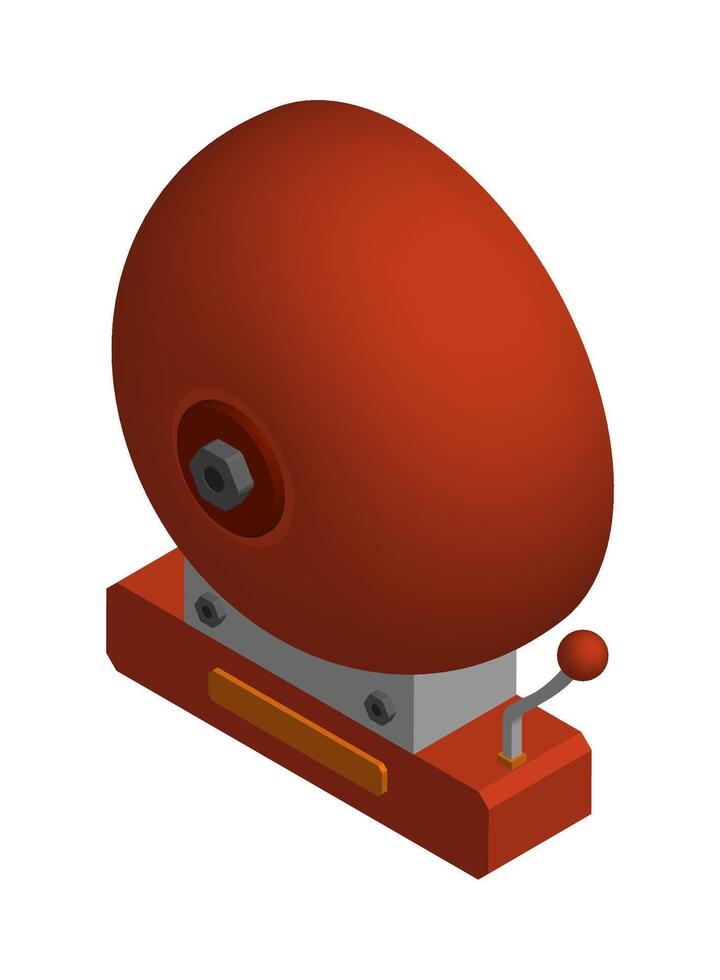 Isometric sound alarm red wall bell. Call for lesson, sound notification in school. 3d Vector