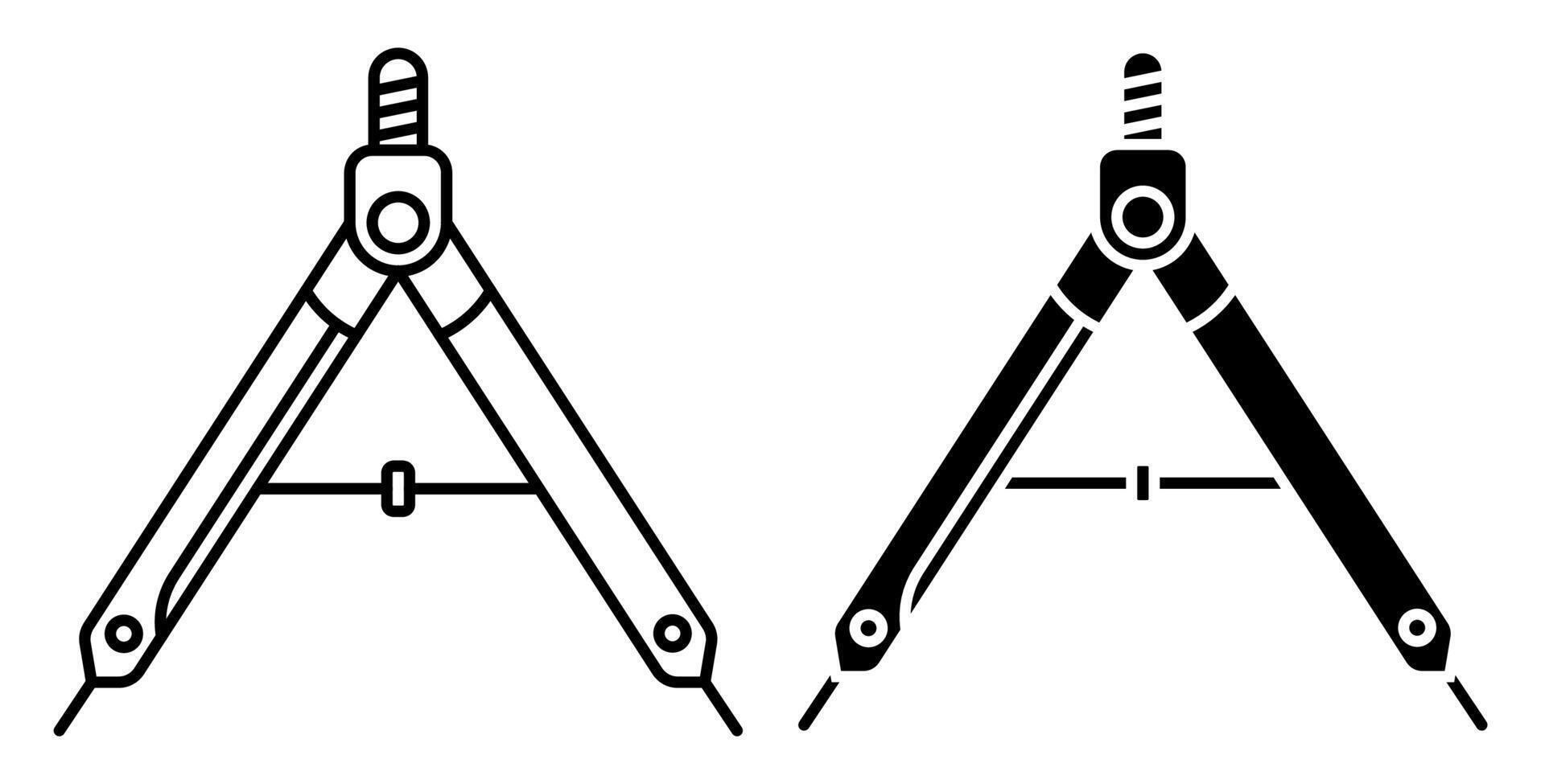 dibujo Brújula, divisor para dibujando ingeniero y diseñador herramienta. lineal icono. sencillo negro y blanco vector