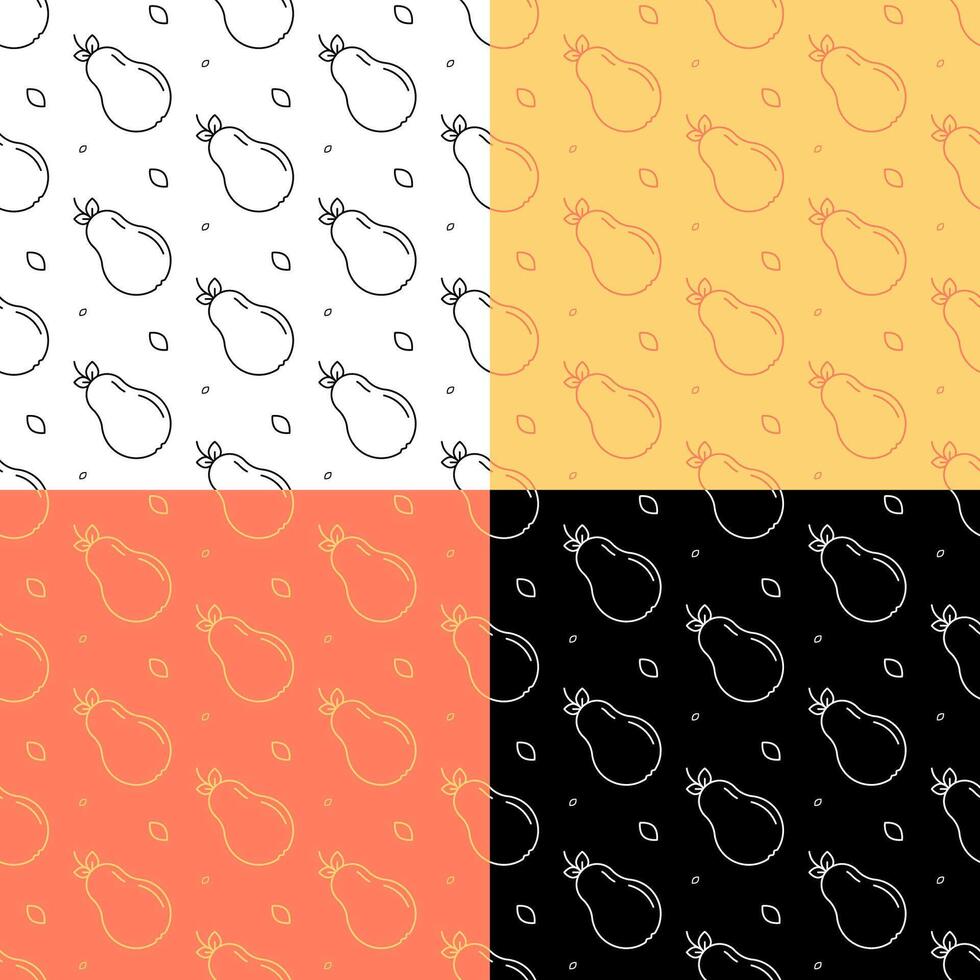 set of seamless patterns with Sweet pear and leaf. Ornament for decoration and printing on fabric. Design element. Vector