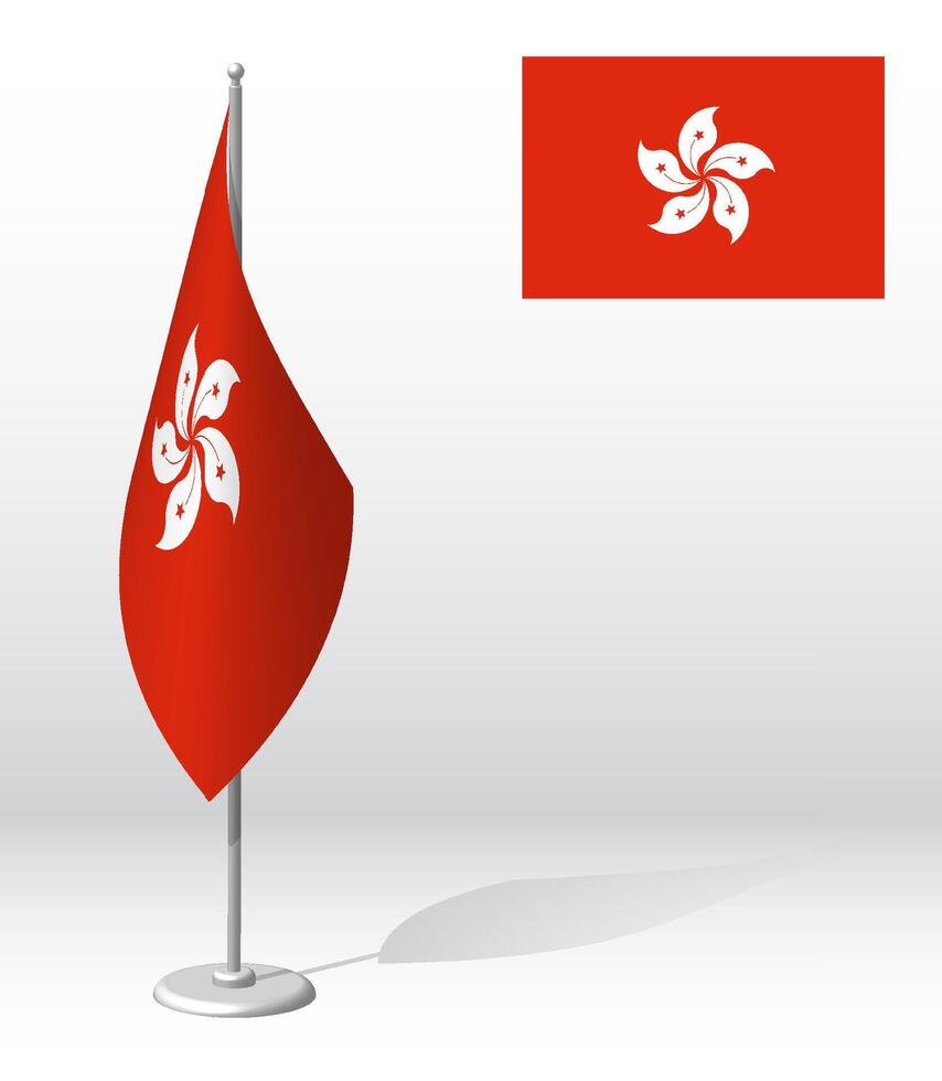 Hong kong flag on flagpole for registration of solemn event, meeting foreign guests. National independence day of Hong kong. Realistic 3D vector on white
