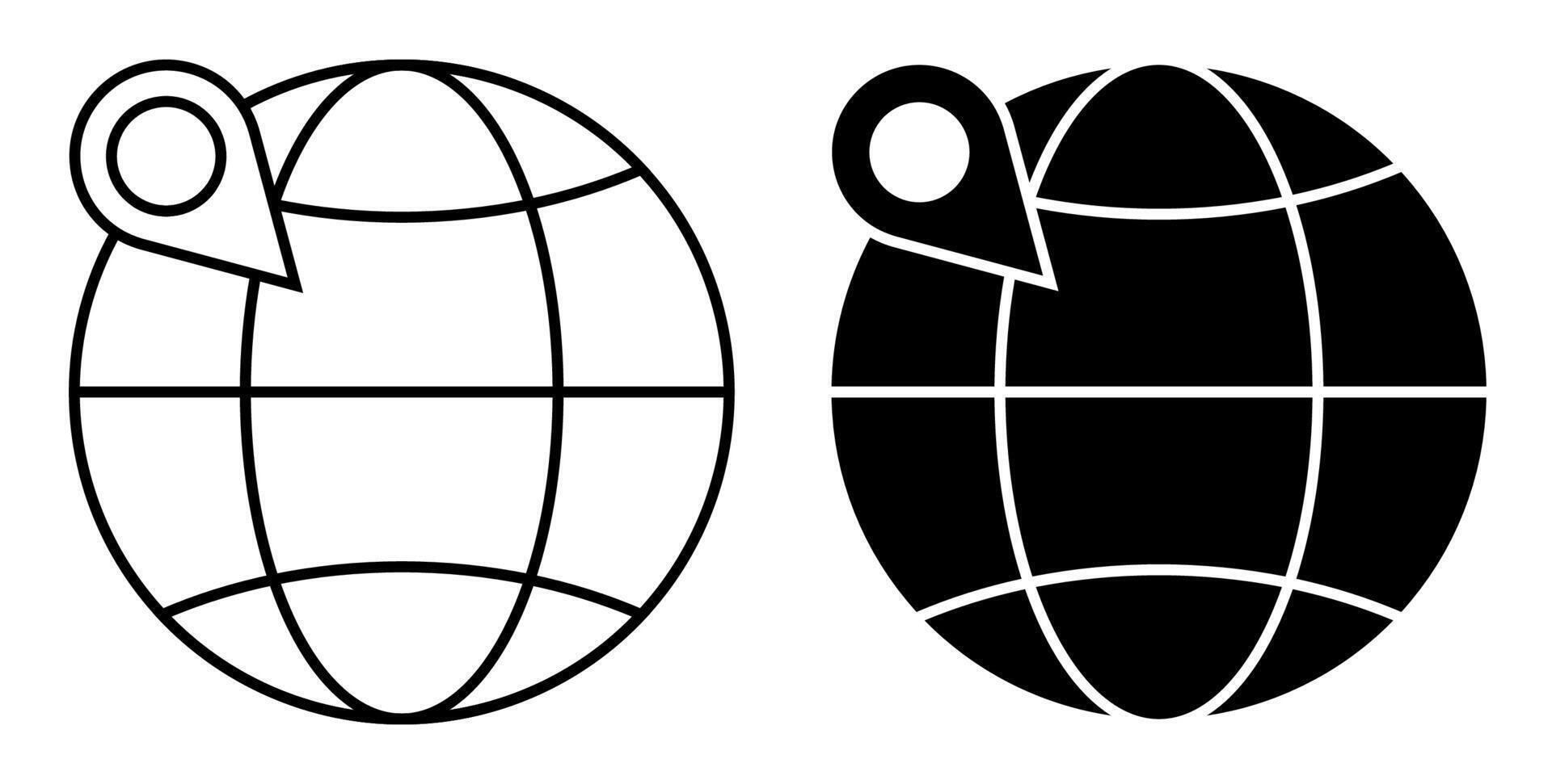 globe with checkpoint mark. Navigation on map using GPS system. Simple black and white vector