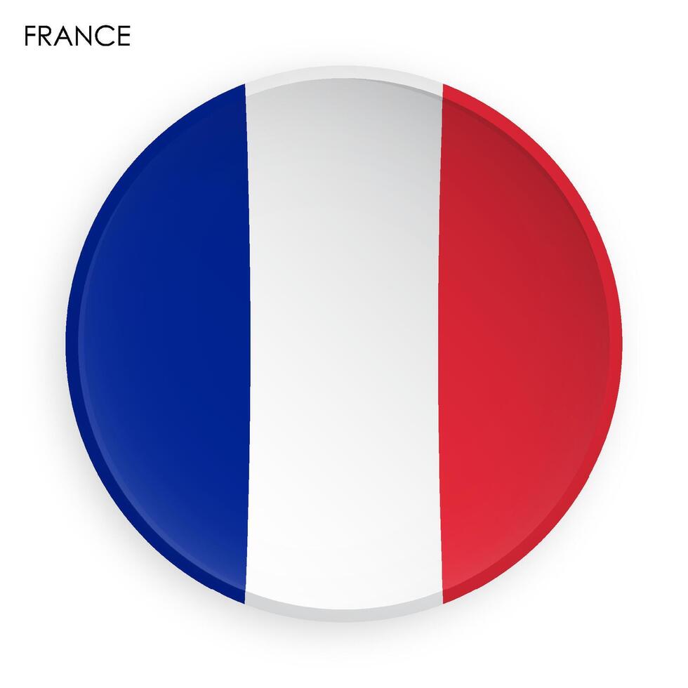 France flag icon in modern neomorphism style. Button for mobile application or web. Vector on white background