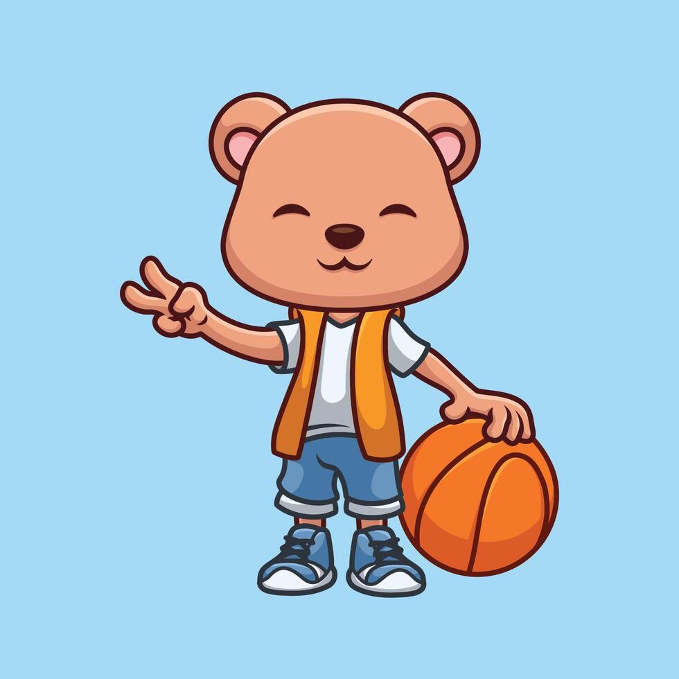 baloncesto oso linda dibujos animados vector
