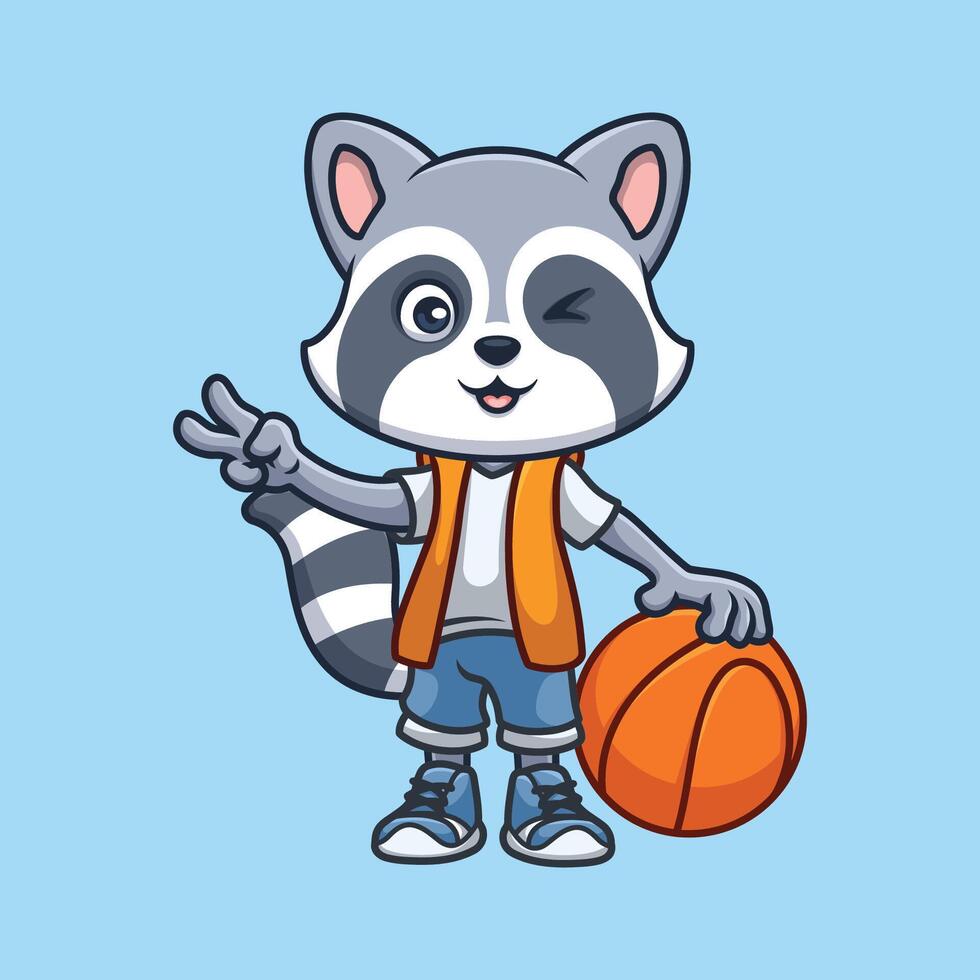 baloncesto mapache dibujos animados vector