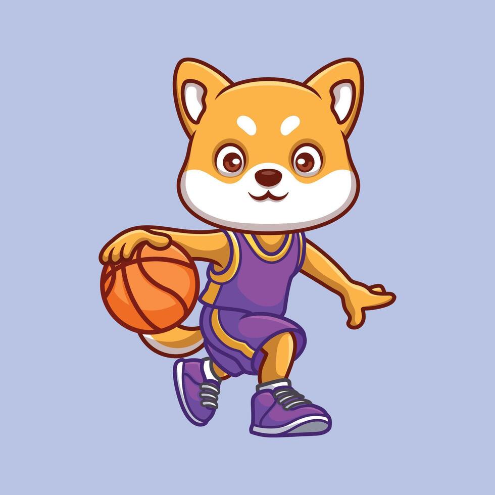 baloncesto shiba inu dibujos animados vector