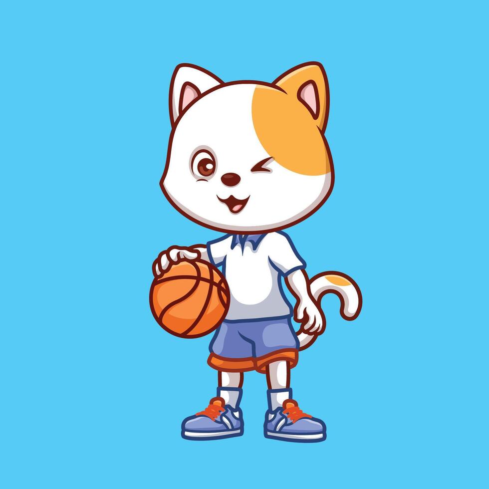 Basketball White Cat Cartoon vector