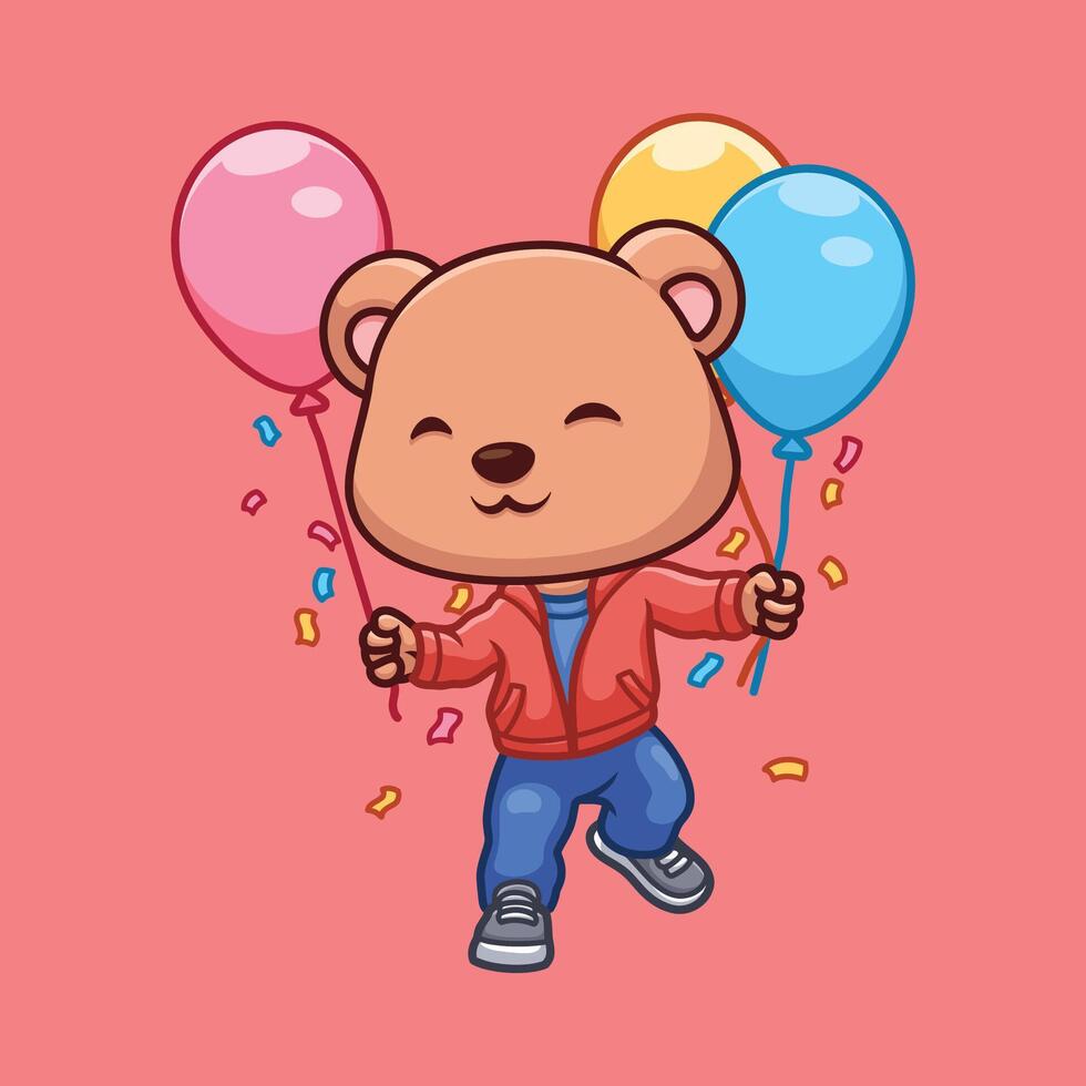 Birthday Bear Cute Cartoon Character vector