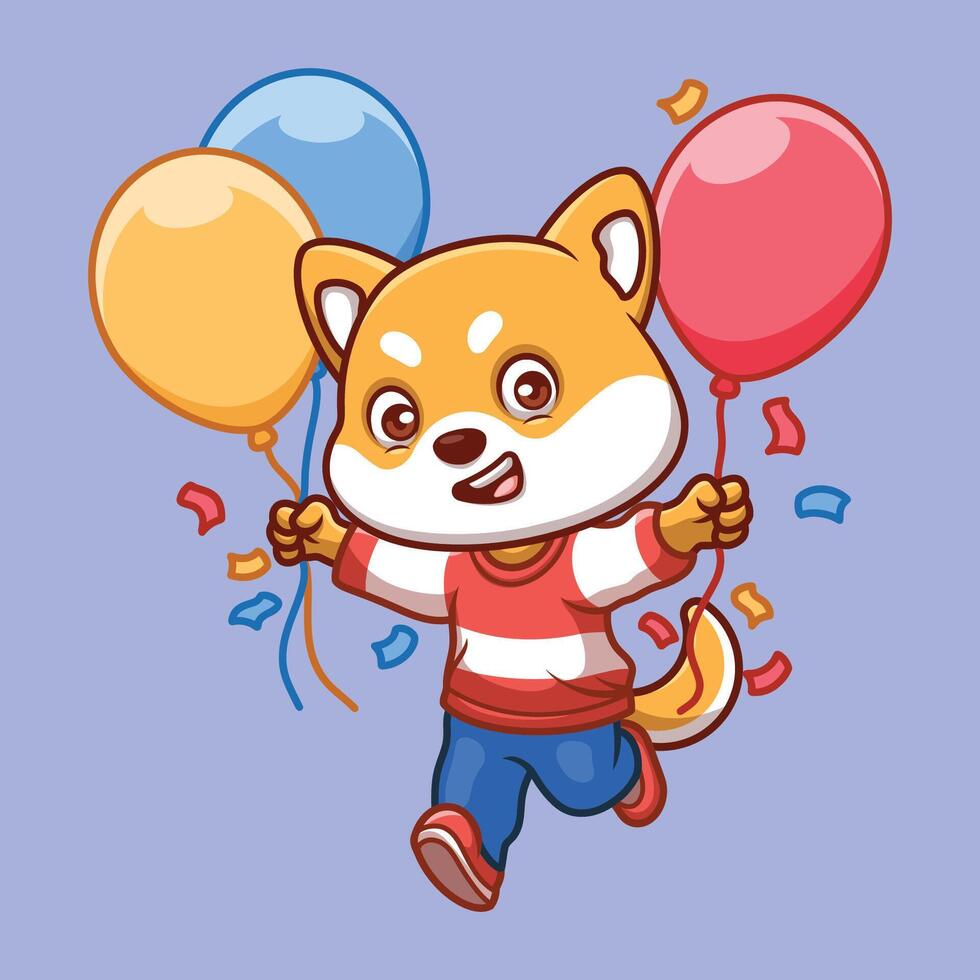 cumpleaños shiba inu dibujos animados linda vector