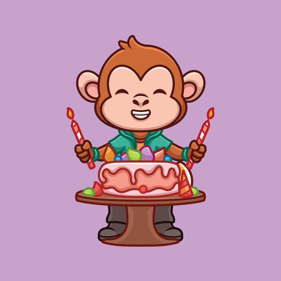 cumpleaños mono linda dibujos animados personaje vector