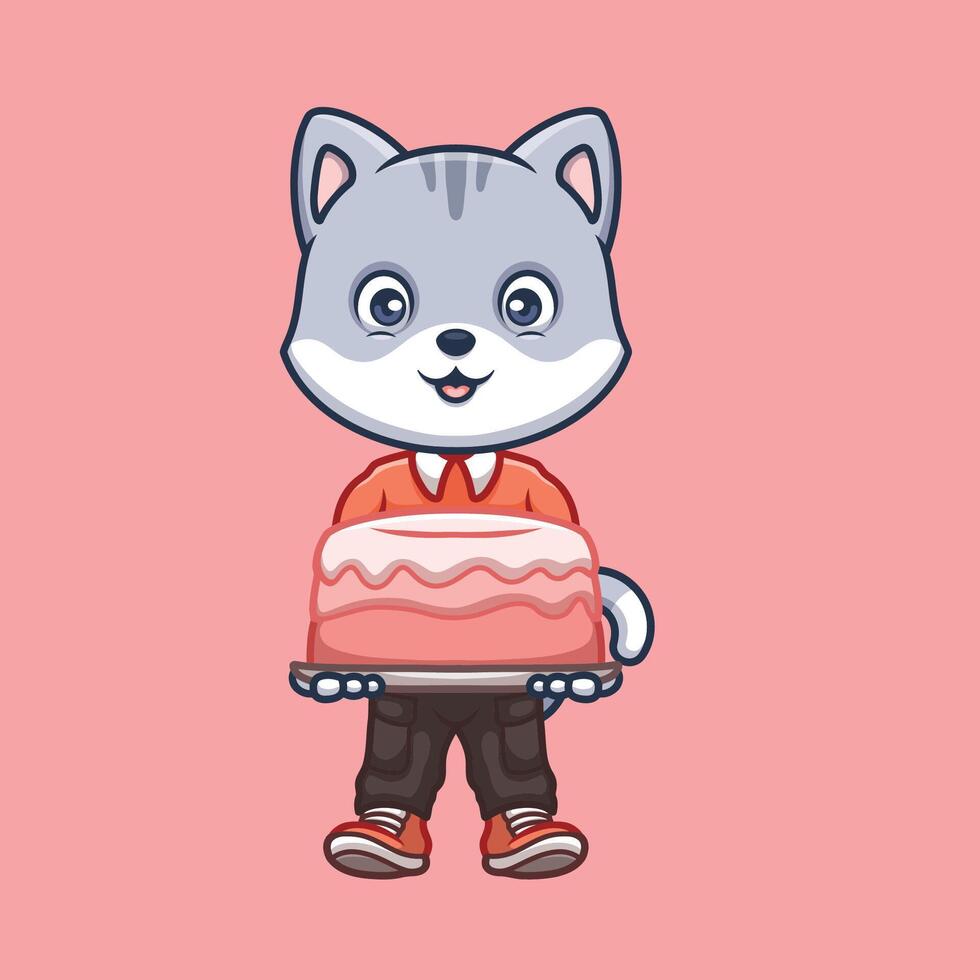 cumpleaños gris gato dibujos animados vector