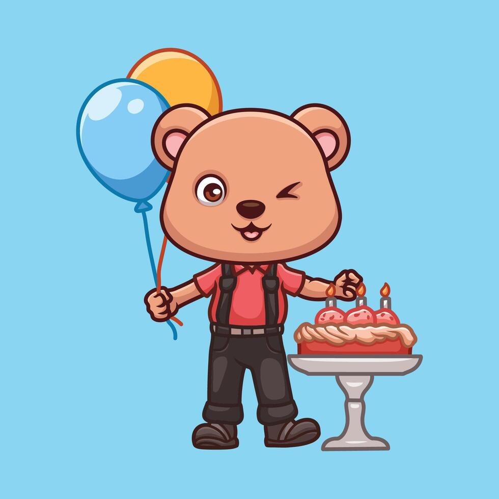 Birthday Bear Cute Cartoon Character vector