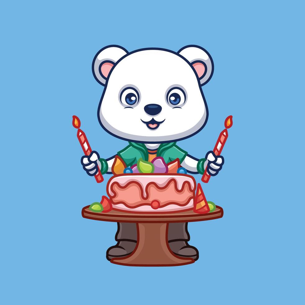 cumpleaños polar oso linda dibujos animados vector