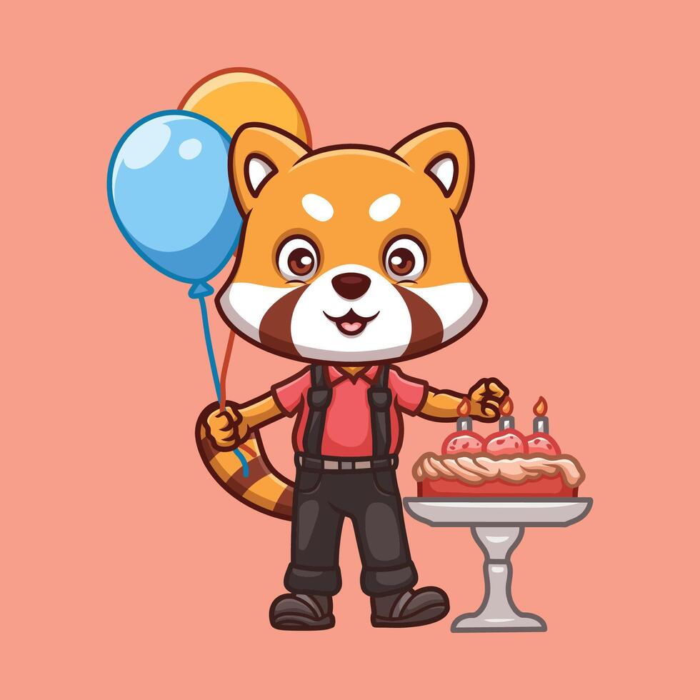 cumpleaños rojo panda dibujos animados vector