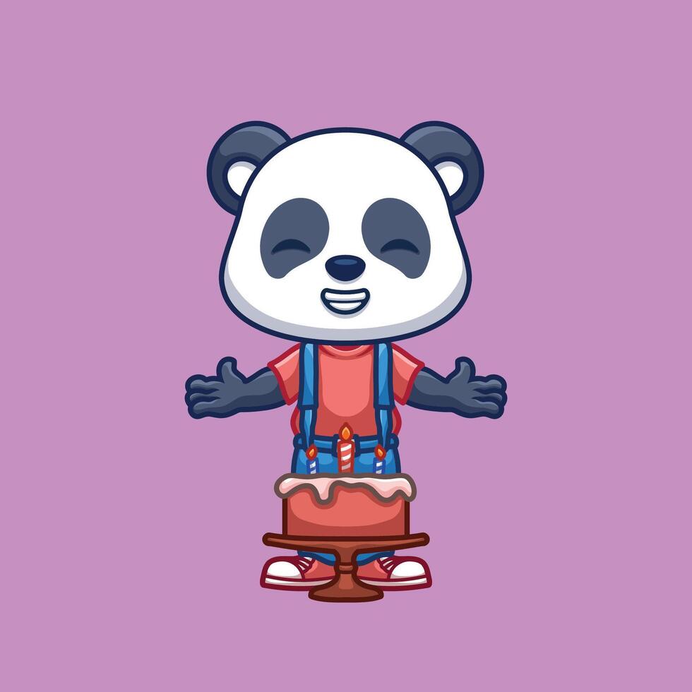 cumpleaños panda linda dibujos animados vector