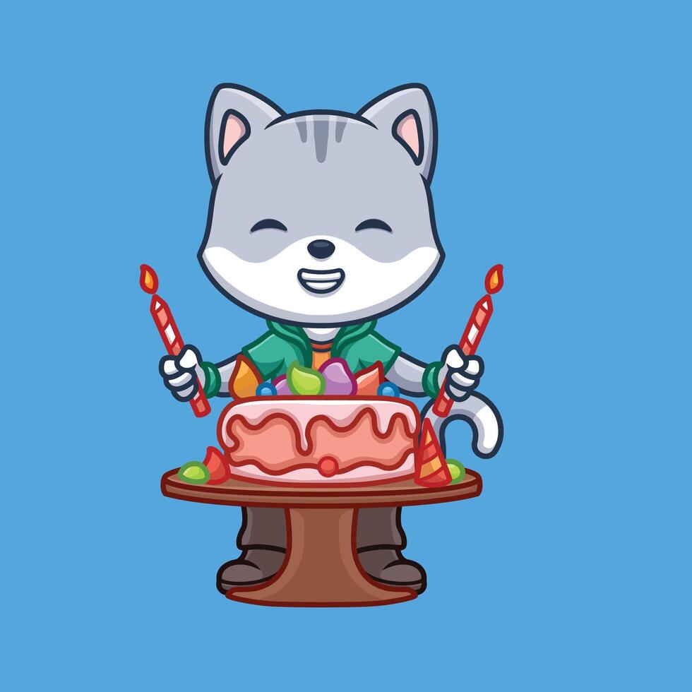 cumpleaños gris gato dibujos animados vector