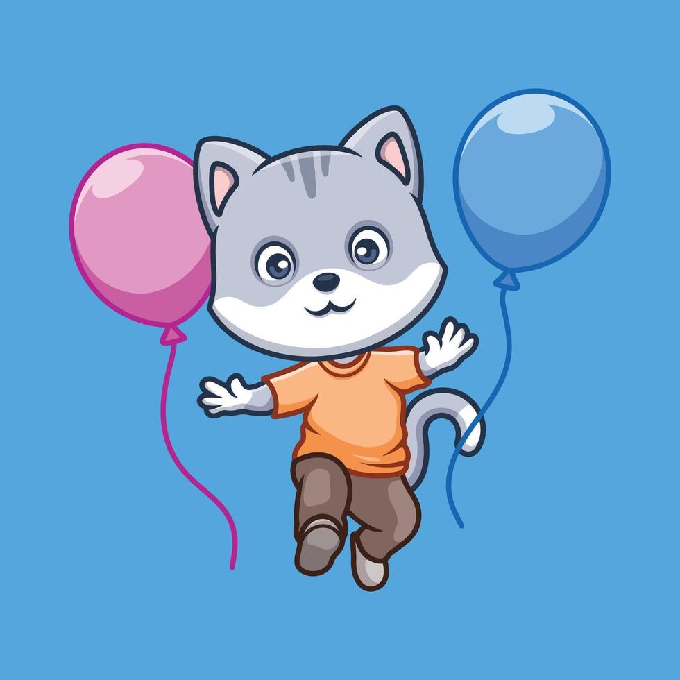 cumpleaños gris gato dibujos animados vector