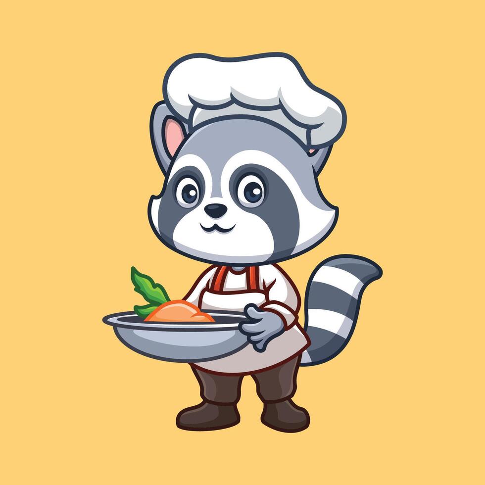 cocinero mapache linda dibujos animados vector