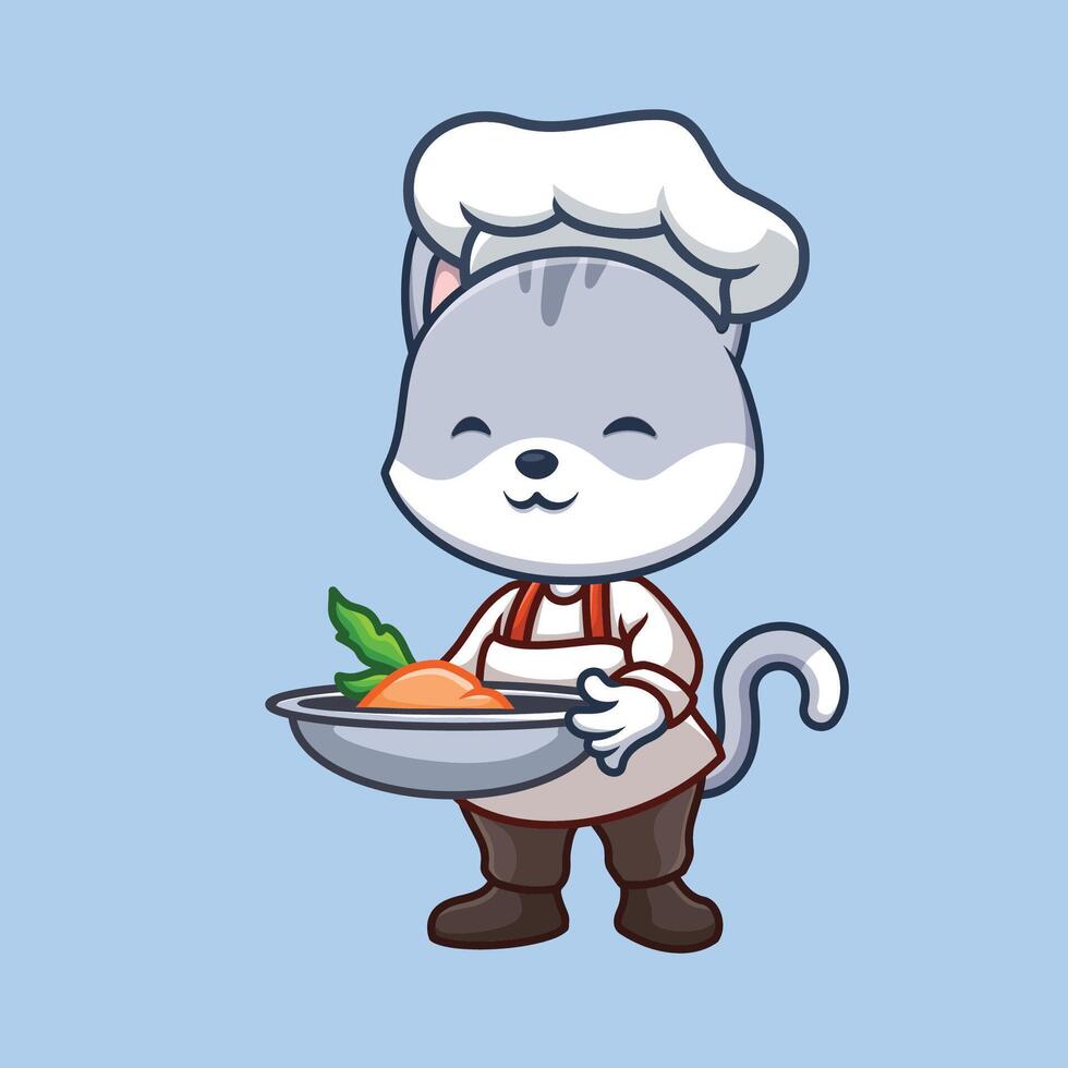 Chef Grey Cat Cute Cartoon vector