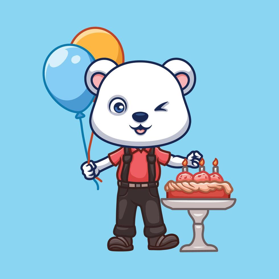 cumpleaños polar oso linda dibujos animados vector