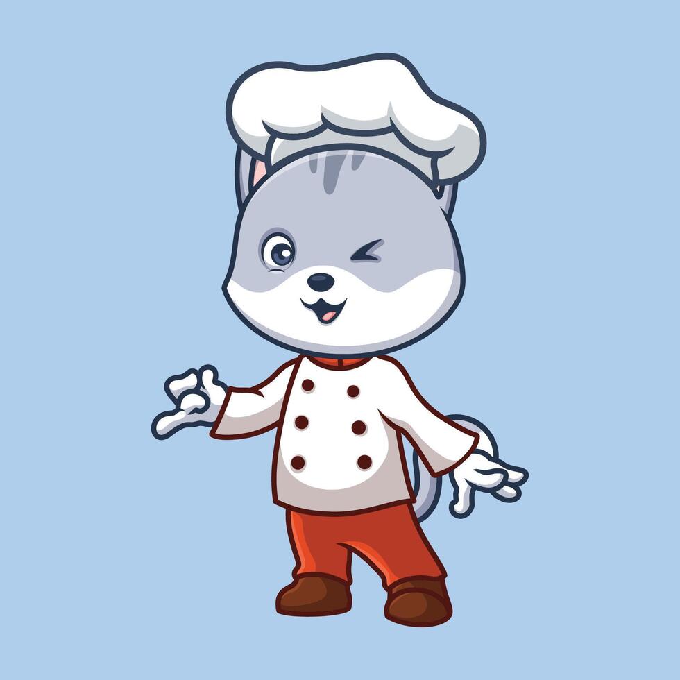 Chef Grey Cat Cute Cartoon vector