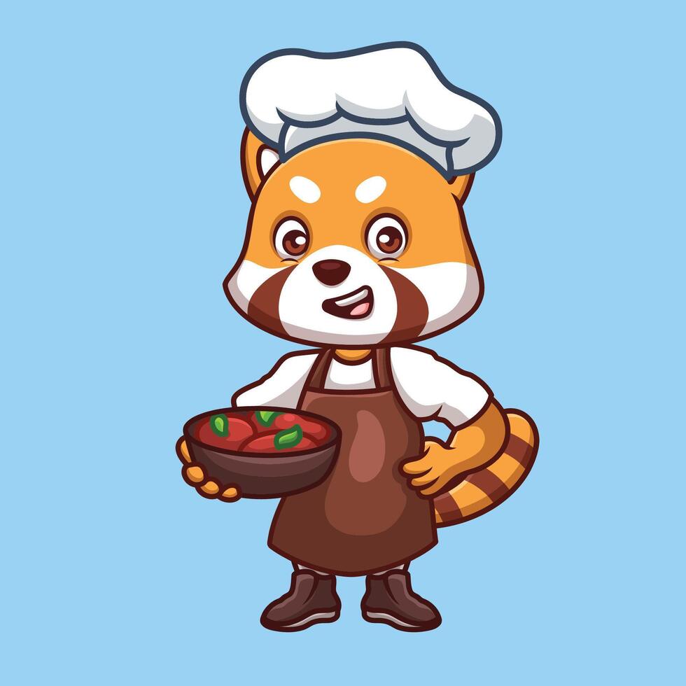 Chef Red Panda Cute Cartoon vector