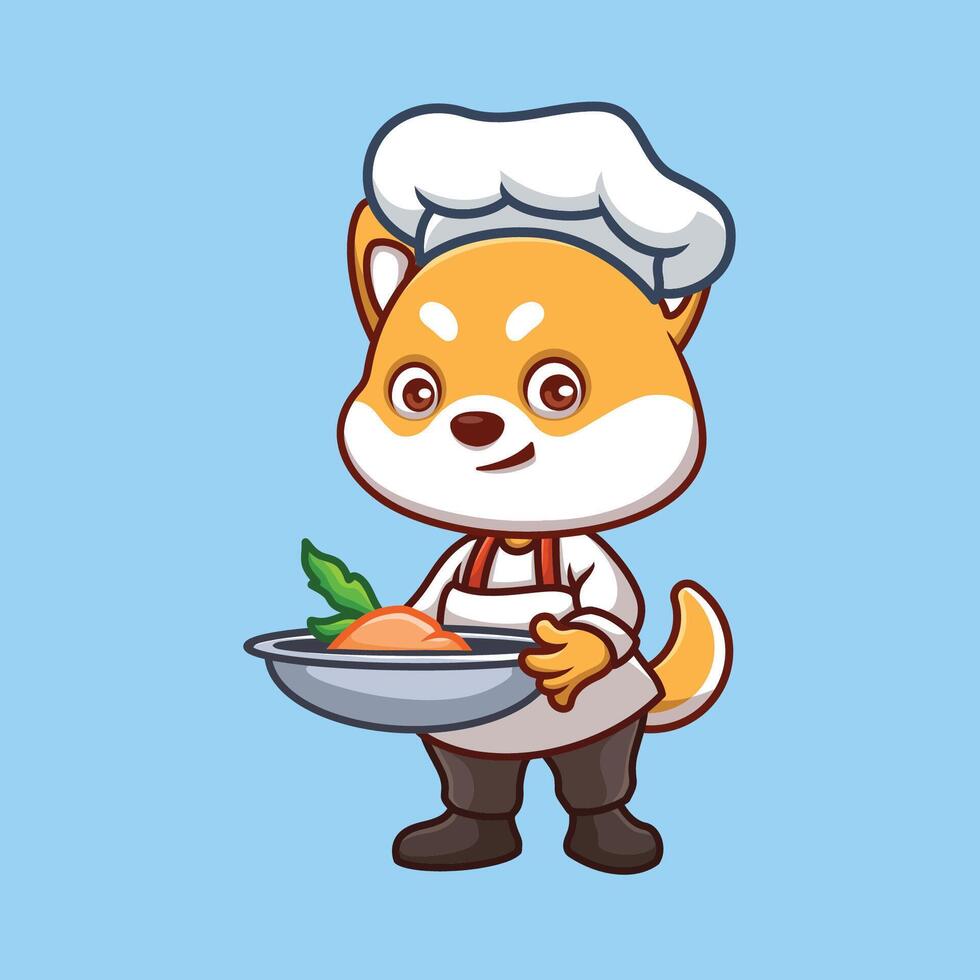 cocinero shiba inu linda dibujos animados vector