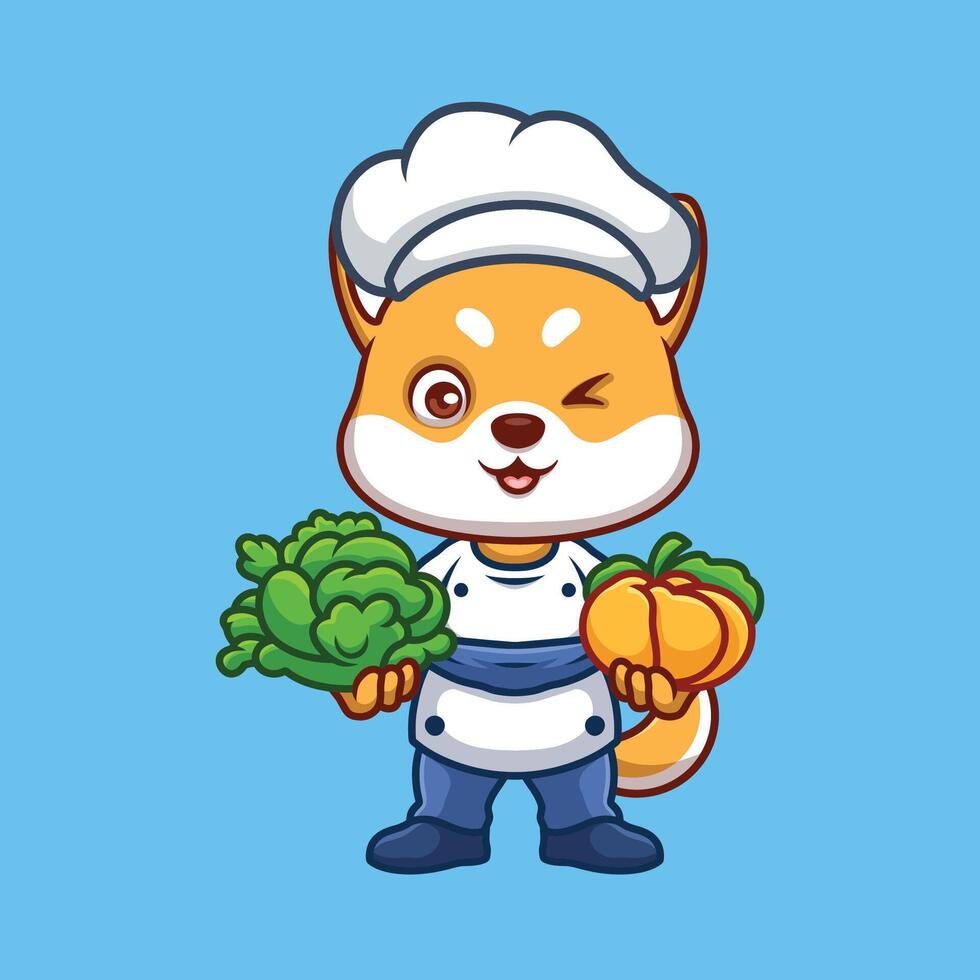 cocinero shiba inu linda dibujos animados vector