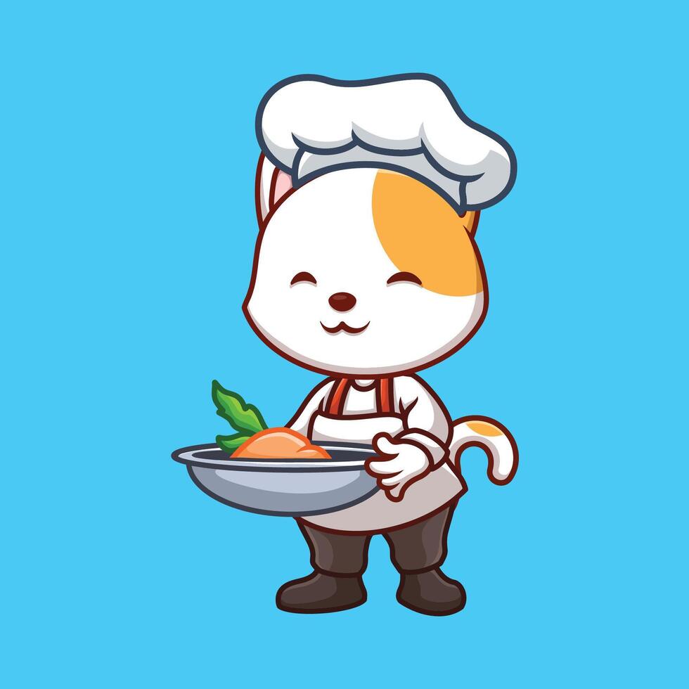Chef White Cat Cute Cartoon vector