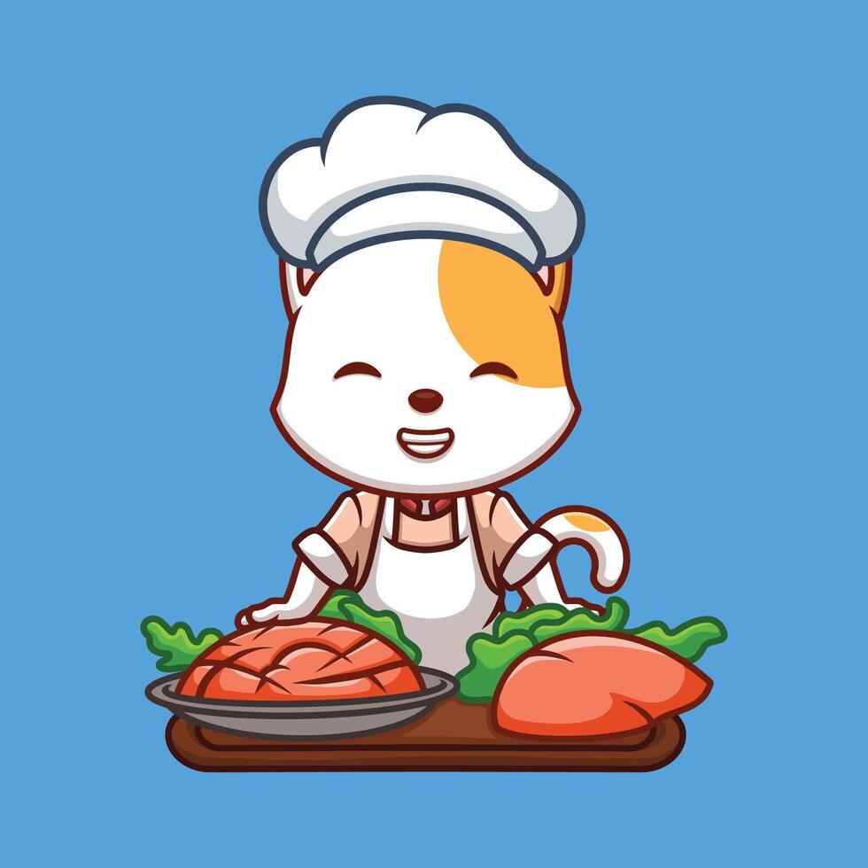 Chef White Cat Cute Cartoon vector