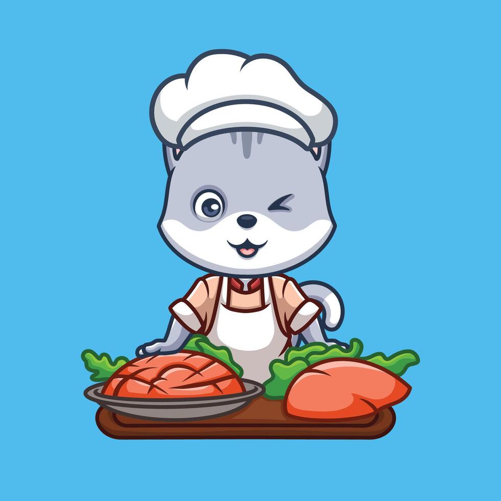 Chef Grey Cat Cute Cartoon vector