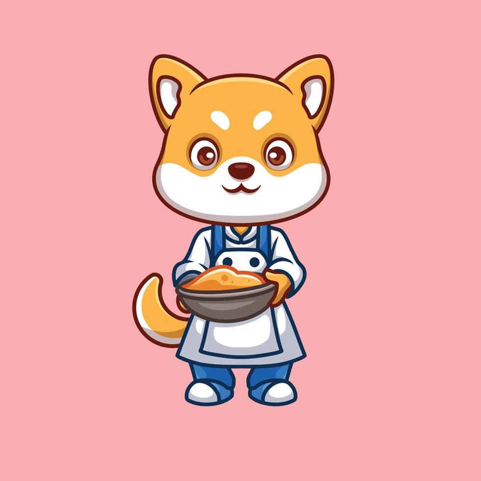 cocinero shiba inu linda dibujos animados vector