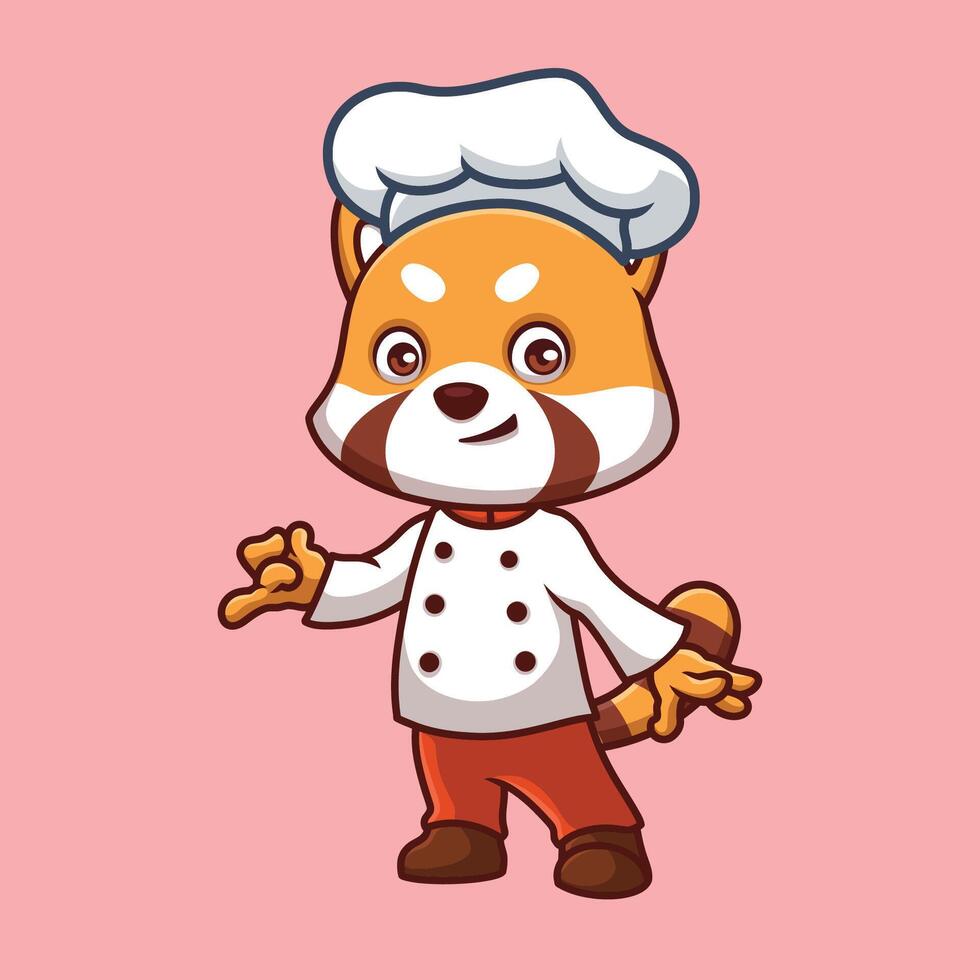 cocinero rojo panda linda dibujos animados vector