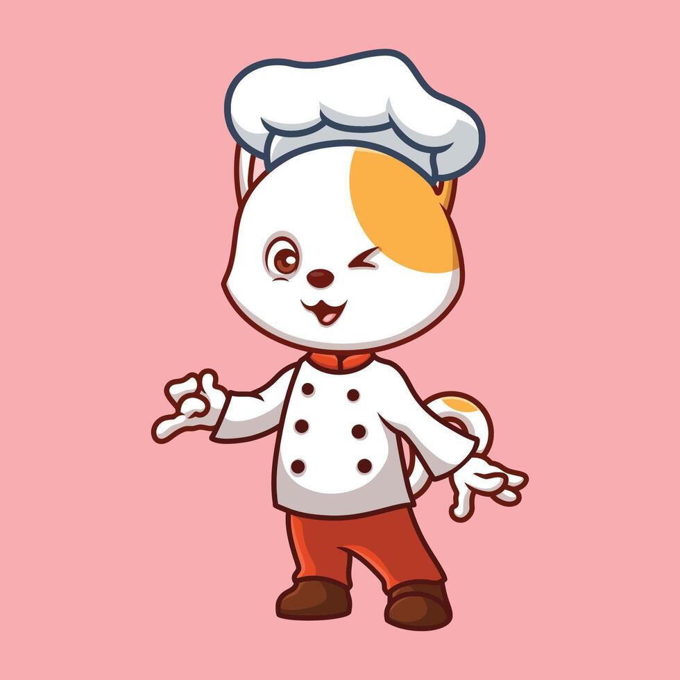 Chef White Cat Cute Cartoon vector